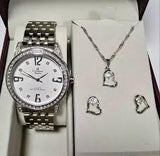 Relógio CHAMPION Feminino Kit Colar e Brincos CH25927D - oticasvitoria