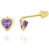 Brinco Infantil Coração 4mm Zircônia Roxo Ouro 18K - VJBR037-S