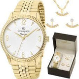 Relógio CHAMPION Feminino Kit Colar e Brincos CN26073W - oticasvitoria